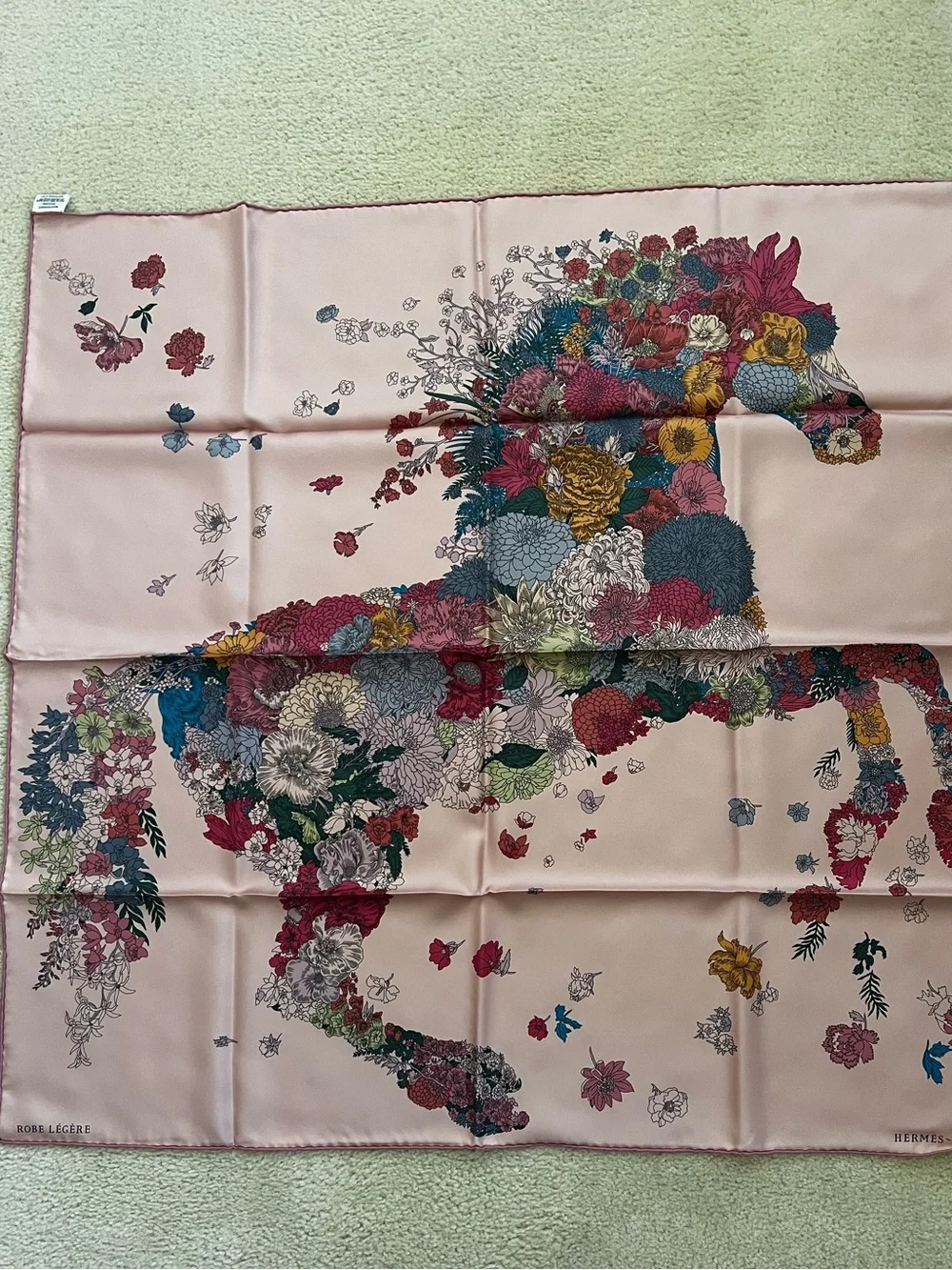 Hermès Robe Legere Scarf 90 Pink floral horse silk scarf